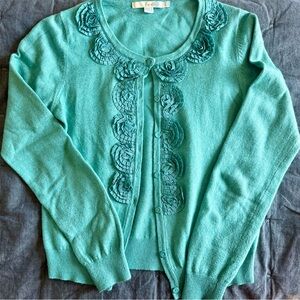 Boden Blue Cardigan Sweater with Intricate Embellishments